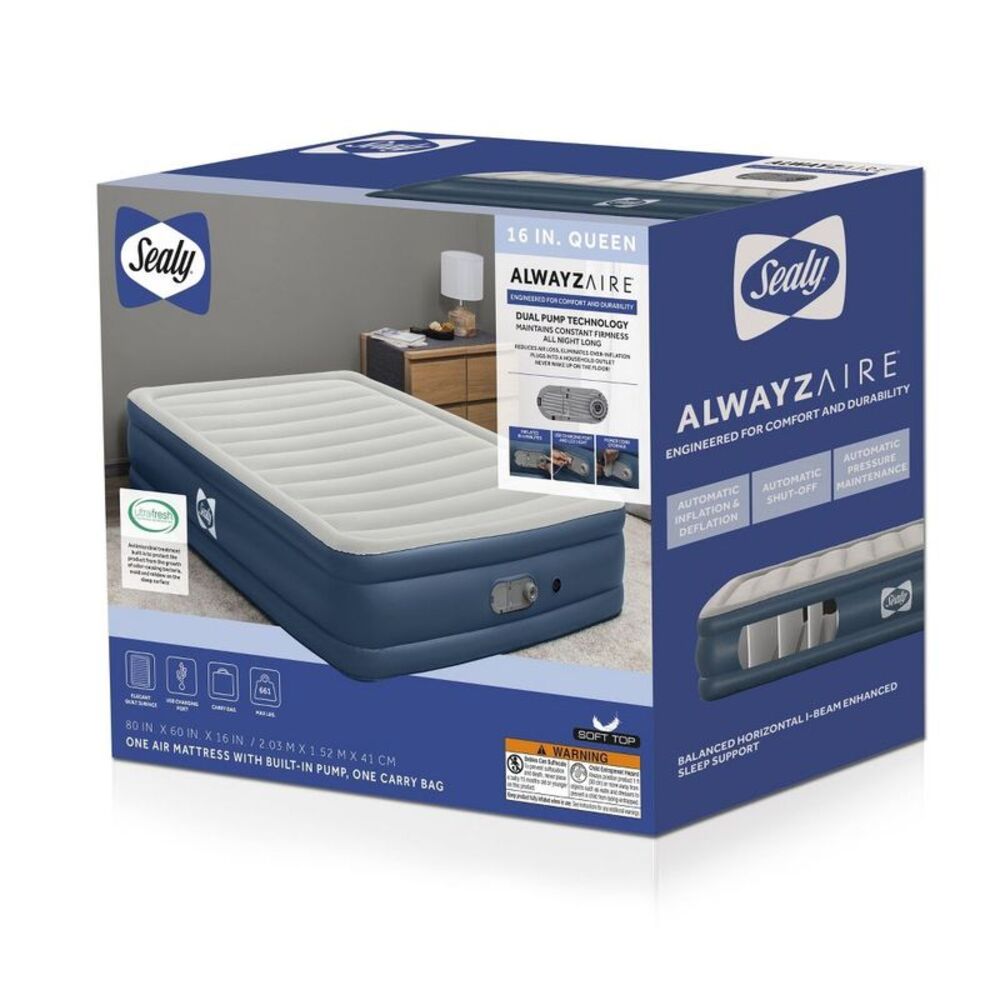 Open Box - Sealy -  Air Mattress Inflatable USB Charging QUEEN AlwayzAire Buil - Picture 6 of 8